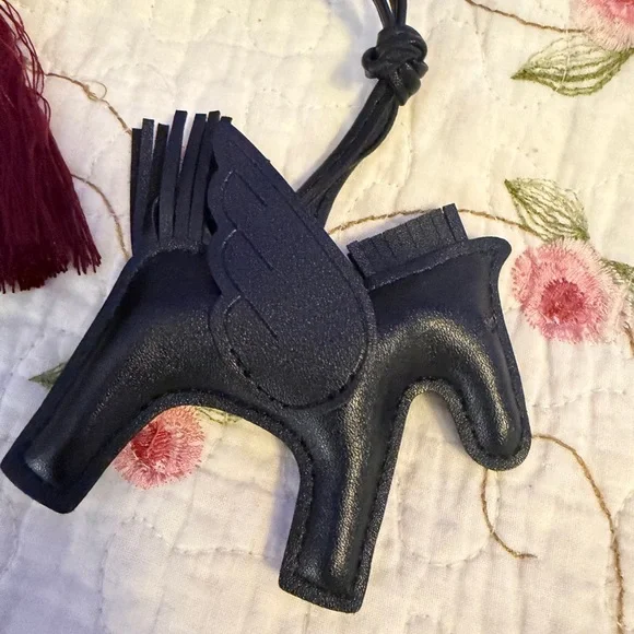 Black Leather Pegasus Charm with Burgundy Tassel - Picture 13 of 13